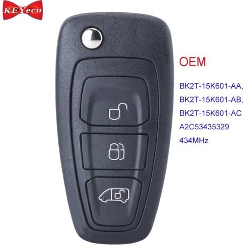 KEYECU OEM for Ford Transit Transit Custom 2014 2015 2016 Remote Fob BK2T-15K601-AA/ AB/ AC 434MHz 63+ Chip Without Key Blade