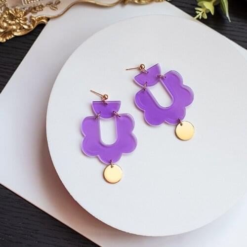 Korean Acrylic Drop Earrings for Women 2020 Fashion Geometric Dangle Earrings Resin Earrings Purple Transparent Earrings Jewelry