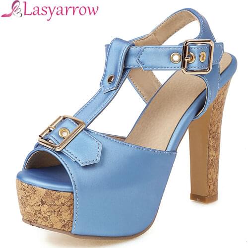 Lasyarrow 2021 Top Quality Summer Sandals Women Shoes Buckle Simple Vintage Thick Heel Sandals Ladies Party Shoes Size 33-45