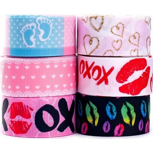 Valentines Day Love Pattern Grosgrain Ribbon 5Yards 25mm/38mm/75mm Heat Transfer Print for DIY Hair Bow Gift