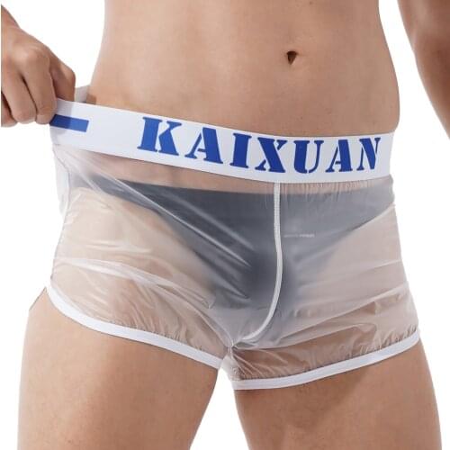 Summer New Fashion Men Transparent Boxer Shorts Swimwear Holiday Beachwear See-Through Exotic Apparel Trunks Large Size Loose