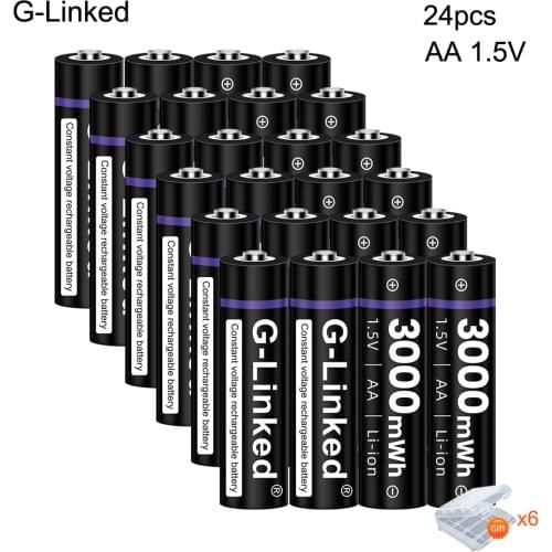 24PCS G-Linked 1.5V AA li-ion Battery 3000mWh high capacity li-polymer Rechargeable Baterias lithium li-ion AA battery 1.5V