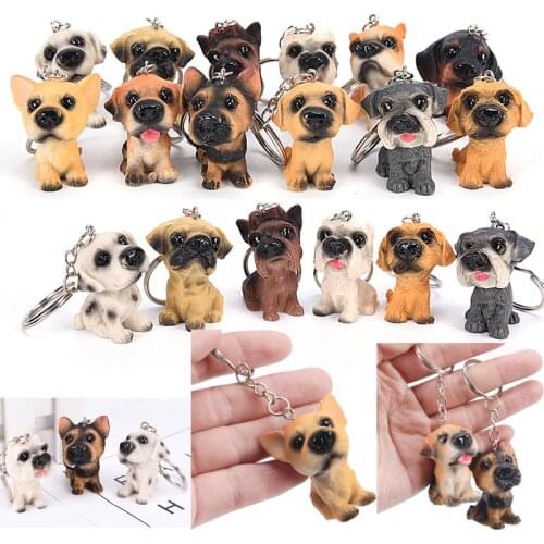 3D Resin Cute Dog Key Chain For Lovers Animal Keyring Key Ring Holder Pom Gift For Women Girl Bag Charms Keychains For Car