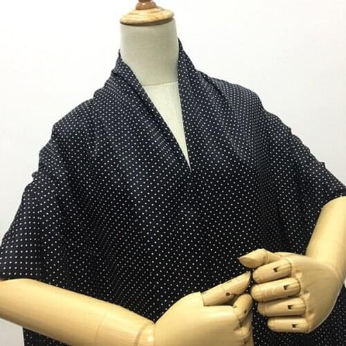 Mini white polka dot print on black pure silk satin silk fabric very smooth,SSC478