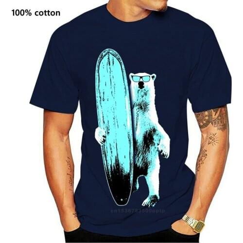 Windsurf Bear Beach Hawaii T Shirt Crew Neck Discount Top T-shirts Mens 100% Cotton Camisa Tops Shirt Oversized Europe Custom