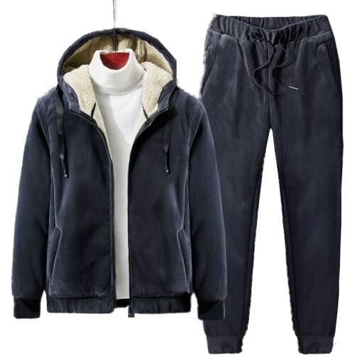 Men Winter Fleece Warm Sportswear Sets Thick Hoodies+Pants Suit Man Hooded Sweatshirt Tracksuits Male Hoodie Sports Suit 8XL