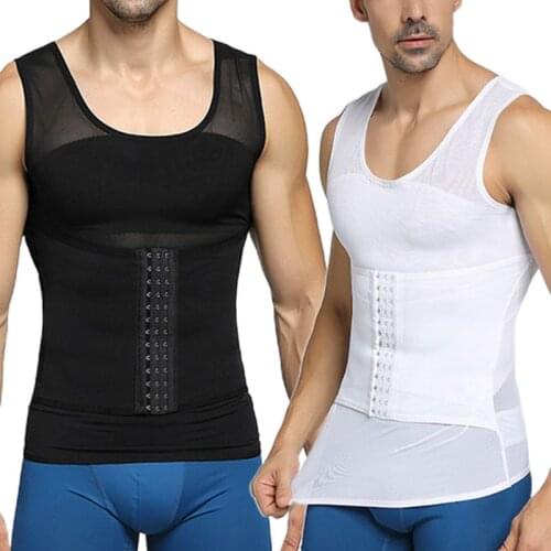 ： Mens Shapewear Hook Eye Closure Adjustable Tummy Control Vest Waist Trainer Slimming Abdomen Tank Tops Mesh Body Shaper