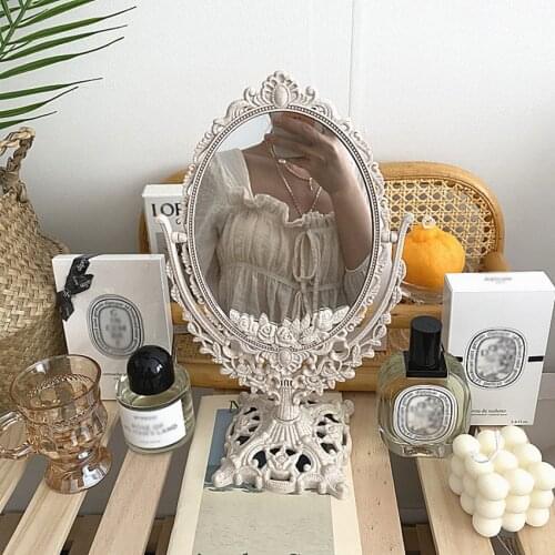 Tabletop Antique Decorative Makeup Mirror with Stand, Vintage Swivel Cosmetic Mirror with Frame, Retro Oval Dressing Mirror