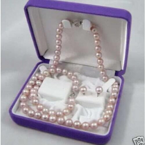 NATURAL 7-8MM PURPLE freshwater PEARL NECKLACE BRACELET EARRING SET 3 orders