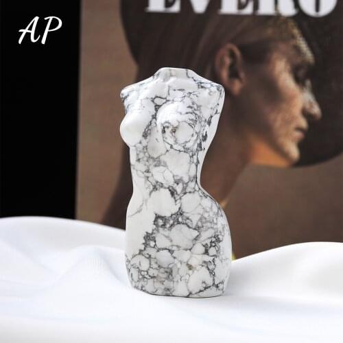 Natural Quartz Model Carved Howlite Woman Nude Crystal Howlite Handicraft Gemstone Ornament Energy Decoration Gift