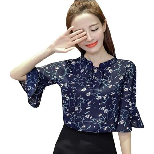 2017 New Floral Print Chiffon Blouse Women Shirts Spring Summer Casual Loose Tops Elegant Slim Shirt Blusas Plus Size 3XL AB266