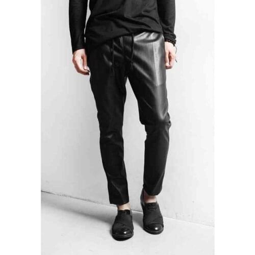 27-44 New 2017 Mens clothing fashion singer Hair Stylist Thread splicing PU leather pants plus size singer costumes