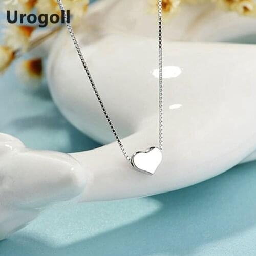 Brand New Silver Heart Necklaces For Women Box Chain Heart Shape Pendant & Necklace Gift OL Style Simple Choker Necklace Gifts