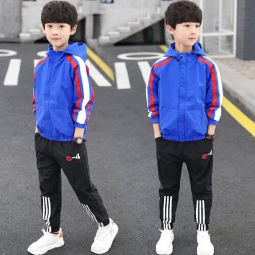 Boys Clothes Kids Tracksuit Spring Autumn 2021 Fashion Stripe Splicing Jacket Pants 2Pcs/Set New Big Childrens Sports Suit 15Y