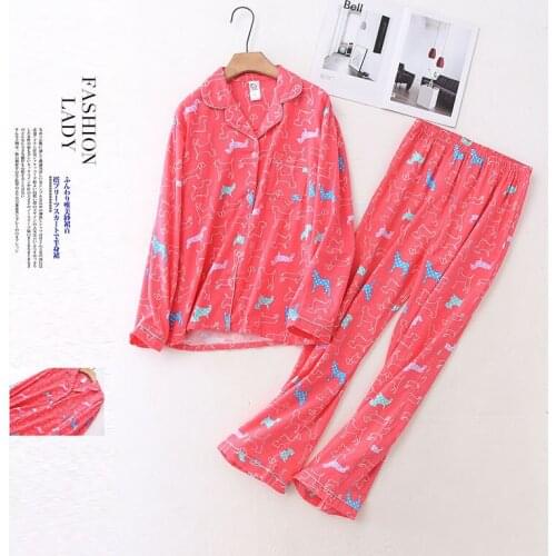 Autumn 100% Cotton Pyjamas Women Pajamas Sets Brushed Winter Warm Cute Cartoon Sleepwear Pijamas Mujer Home Wear Womens Clothing