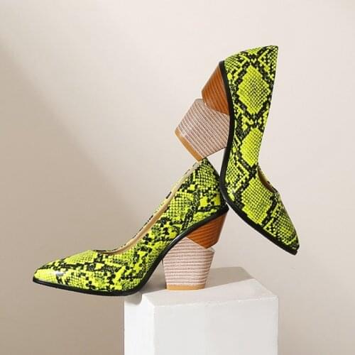 Sexy Women High Heels Shoes Pumps 2021 Fashion Snake Print Heeled Shoe Woman Pointed Toe Party Dress Pumps Large Size 48 8770