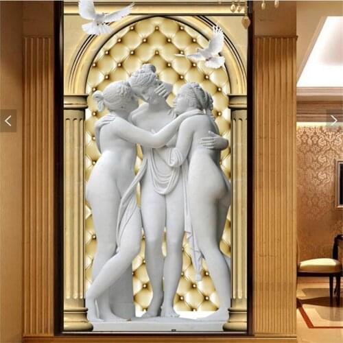 Beibehang Custom photo mural 3d wallpaper stereo European Roman column soft package girl sculpture mystery background wall paper
