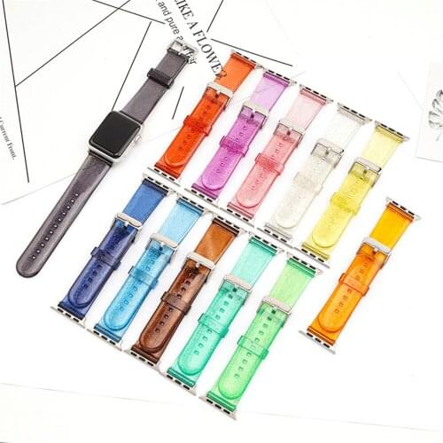 Glitter Strap for Apple Watch Band 5 6 SE 44mm 40mm 42mm 38mm Transparent Silicone Wrist Bracelet correa for iwatch series 5 4 3