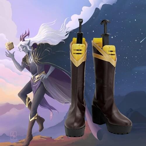 The Dragon Prince Aaravos Cosplay Boots High Heel Brown Shoes Custom Made Any Size