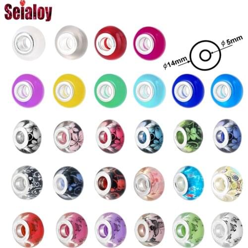 Seialoy Colorful Acrylic Beaded Butterfly Pattern Charm Fit Original Bracelet & Bangle For Women Girls Jewelry Accessories Beads