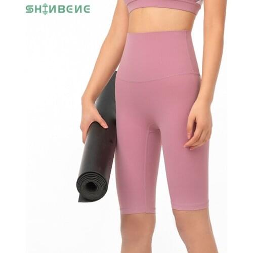 SHINBENE NO FRONT SEAM Naked- Feel Gym Fitness Biker Shorts Women High Waist Plain Butter Soft Yoga Workout Sport Long Shorts