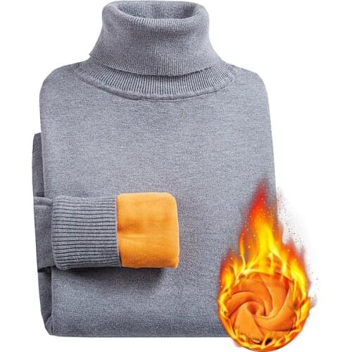 2020 Winter Super Warm Sweater Mens Turtleneck Slim Soft Fleece Pullover Solid Knitted Plus gold velvet thickening Sweater Men