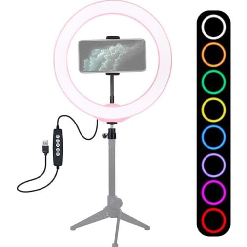 10.2 Inch 26cm USB RGBW Dimmable LED Ring Light Photography Fill Light Youtube Vlogging Photography Video Lights &Phone Clamp