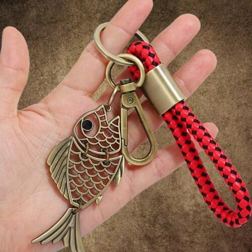 Vintage Alloy Bronze Hollow Fish Keychain Pendant Lucky Koi Carp Key Chain Car Bag Hanging Ornaments