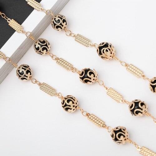 High Quality 70CM Luxurious Openwork Pattern Sunglasses Lanyard Strap Necklace Eyeglass Black Beads Chain Cord For Dinner Party