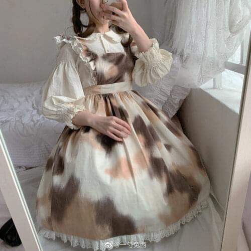 Japanese Lolita Ruffles Dress Women Cute Sleeveless Floral Printing Knee Length Spaghetti Strap Dress Soft Girl Party Club Dress