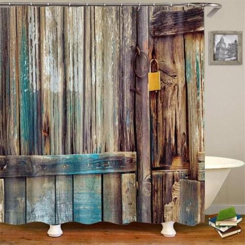 Rustic Shower Curtain Wooden Barn Door in Stone Farmhouse Image Vintage Desgin Rural Art Architecture Fabric Shower Curtain