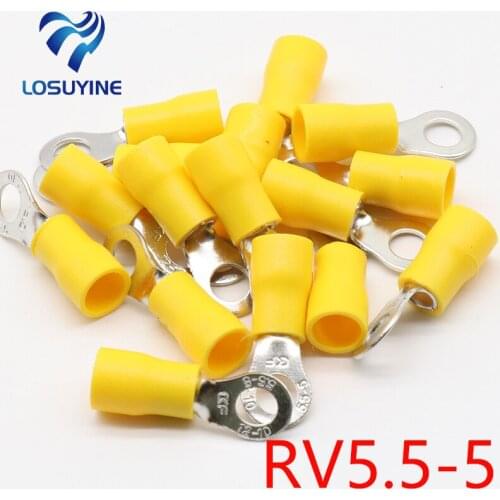RV5.5-5 Yellow Ring insulated terminal cable Crimp Terminal 100PCS/Pack suit 4-6mm2 Cable Wire Connector RV5-5 RV