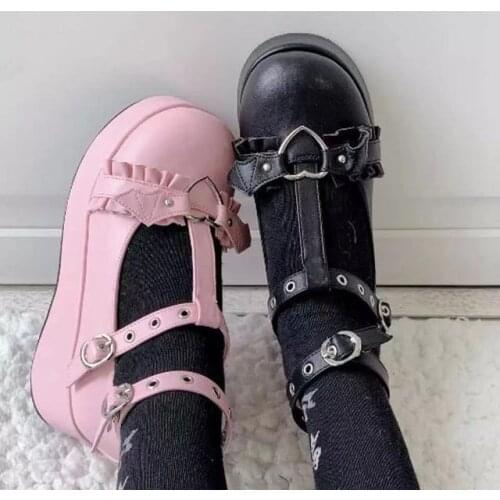 Women Creepers Platform JK Mary Jane Student Goth Ladies Loafers Gothic Lolita shoes Sweet jk uniform students shoes size 35-43