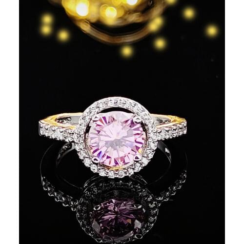 Solid 925 Sterling Silver Halo Ring Yellow Pink For Women Wedding Engagement Zironia Finger Gifts Classic Personalized R210