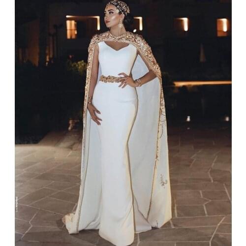 Vestido de festa Charming White Mermaid Evening Dress With Jacekt Jewel Neck Floor Length Evening Dresses Long Formal Gowns