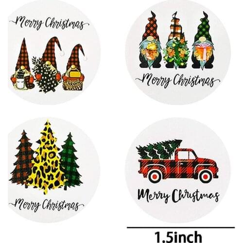 1.5inch 100-500Pcs Cute Christmas Tree Merry Christmas Stickers Baking DIY Gift Sealing Label XMAS Holiday Candy Bag Box Decor