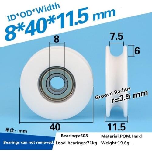 1pcs 8*40*11.5mm 608ZZ package plastic wrap POM POM line wire rope pulley bearing pulley U groove