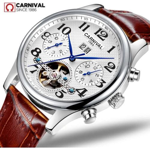 2019Switzerland Carnival Sapphire Watch men Luxury Brand full steel Automatic mechanical men Watches genuine Leather clock reloj