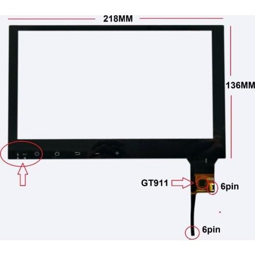 218*136 MM new 9 inch Capacitive touch screen IC:GT911 6pin for car android navigation touch panel