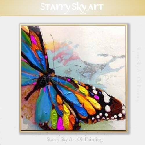 Free Shipping Artist Hand-painted Big Butterfly Oil Painting on Canvas Small Insect Butterfly Oil Painting for Wall Decoration