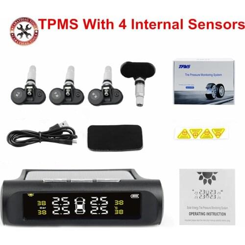 Solar Power Wireless Car TPMS Tire Tyre Pressure Monitoring System with Internal/External Sensors For Cars with 4 Sensors