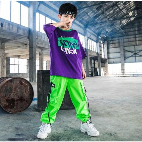 Children Street Dance Hip Hop Clothing 2 Piece Sets Letter Printed Short Sleeve T-shirts+Cargo Loose Pant Boys Outfits 4-15T