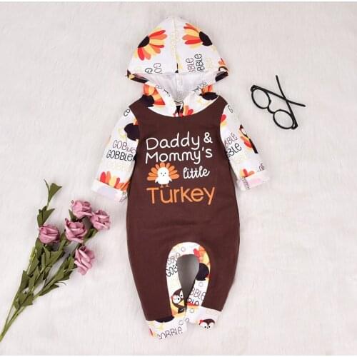 Baby Girl Romper Clothes Infant Baby Boys Girls Thanksgiving Day Turkey Print Hooded Romper Jumpsuit Newborn Clothes Romper
