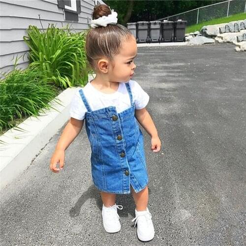 1-4T Toddler Kids Baby Girls Clothes set Tops T-shirt Denim Bib Skirt Dress set 2PCS Fashion Streetwear Cute Sweet Outfits