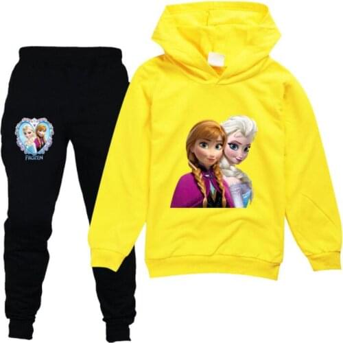 Disney Cartoon Frozen Hoodies for Kids Boy Sweatshirt Sets Girls Autumn Clothing Children Casual Tracksuit Hooded With Pants