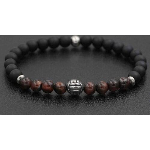 6mm Tiger Eye Natural Stone Elastic Bracelet Stainless Steel Round Ball Beaded Bracelets & Bangles Unisex Jewelry