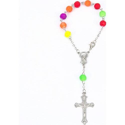 Christian Catholic Rosary Bracelet Colorful Beads Jesus Cross Pendant Bracelets For Women Religious Jewelry Christmas Gifts
