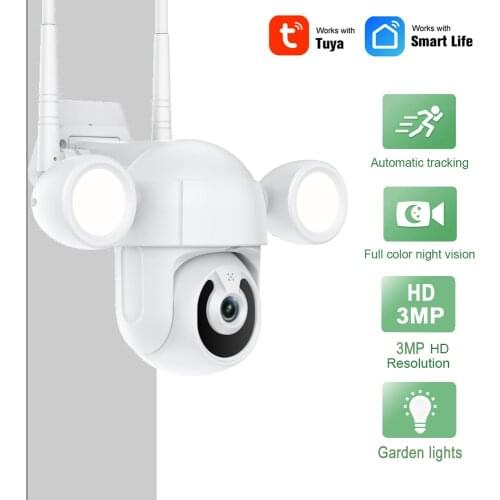 3MP Smart Lighting Camera Tuya FloodLight Humanoid Trigger PTZ Outdoor Waterproof Home Garden WiFi IP CCTV Security Cam