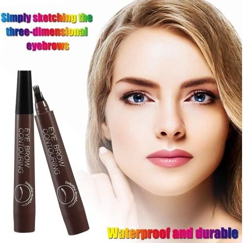 4 Points Durable Waterproof Smudge-proof Eyebrow Pencil Eyebrow Tattoo Pencil Liquid Eyebrow Pencil Cosmetics Makeup Tool 5Color