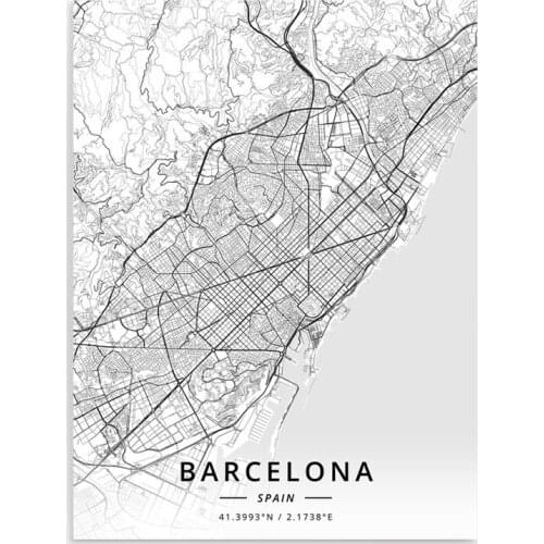 HD Printed Line Map City Canvas Painting Wall Art Barcelona Spain Poster Home Decoration Bedroom Modular Smiple Pictures Frame